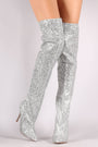 Wild Diva Lounge Glitter Pointy Toe Stiletto Over-The-Knee Boots