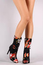 Floral Round Toe Buckle Strap Stiletto Mid-Calf Boots