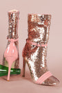 Sequin Round Toe Buckle Strap Stiletto Mid-Calf Boots