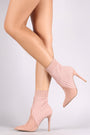 Qupid Sweater Knit Suede Pointy Toe Stiletto Booties