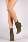 Qupid Sweater Knit Suede Pointy Toe Stiletto Booties