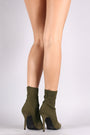 Qupid Sweater Knit Suede Pointy Toe Stiletto Booties