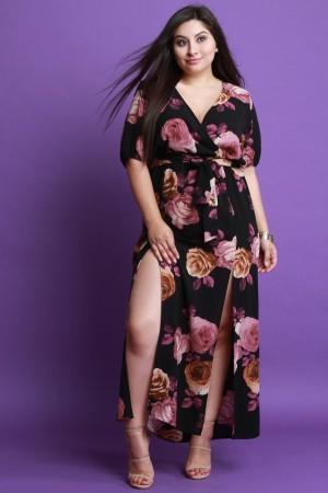 Floral M-Slit Surplice Maxi Dress