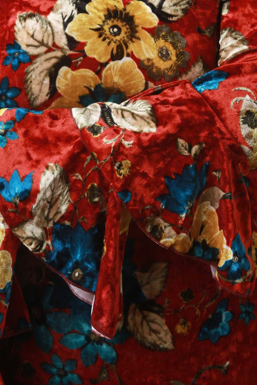 Floral Velvet Tiered Ruffled Long Sleeve Midi Dress