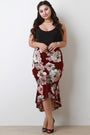 Floral High Waisted Peplum High Low Skirt