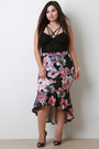 Floral High Waisted Peplum High Low Skirt