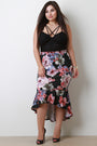 Floral High Waisted Peplum High Low Skirt