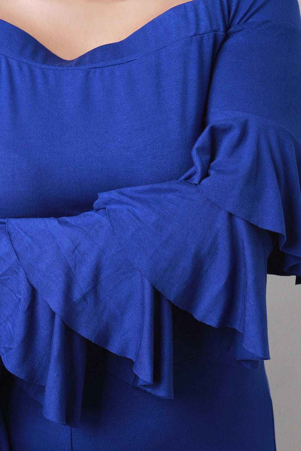 Tiered Ruffled Bardot Top With High Waisted Pants Set