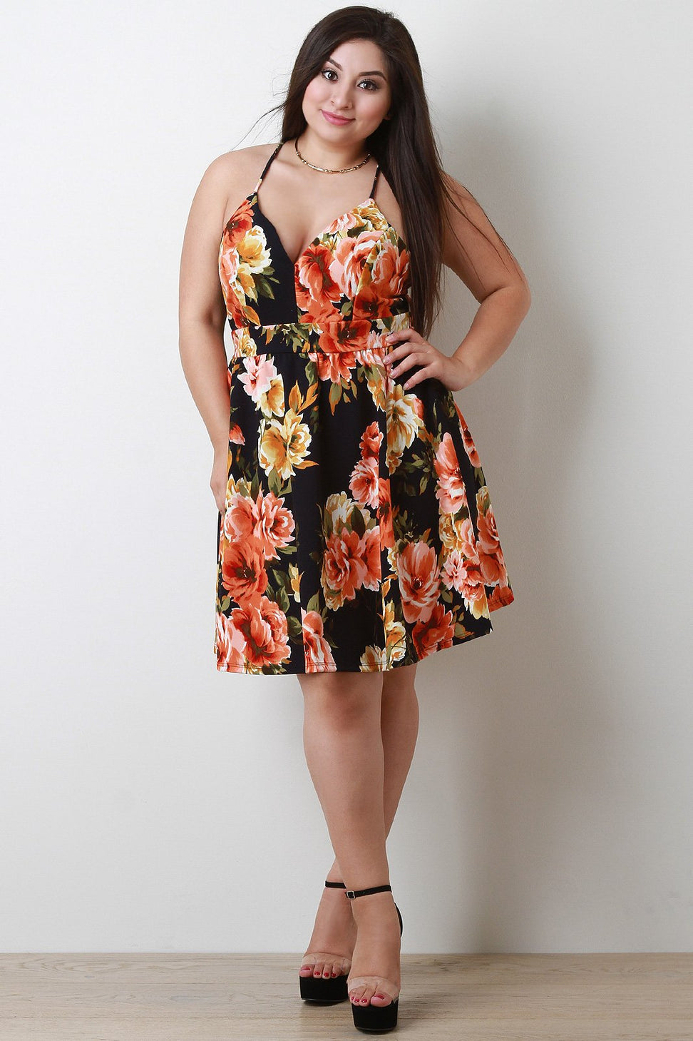 Floral Print Sweetheart Skater Dress