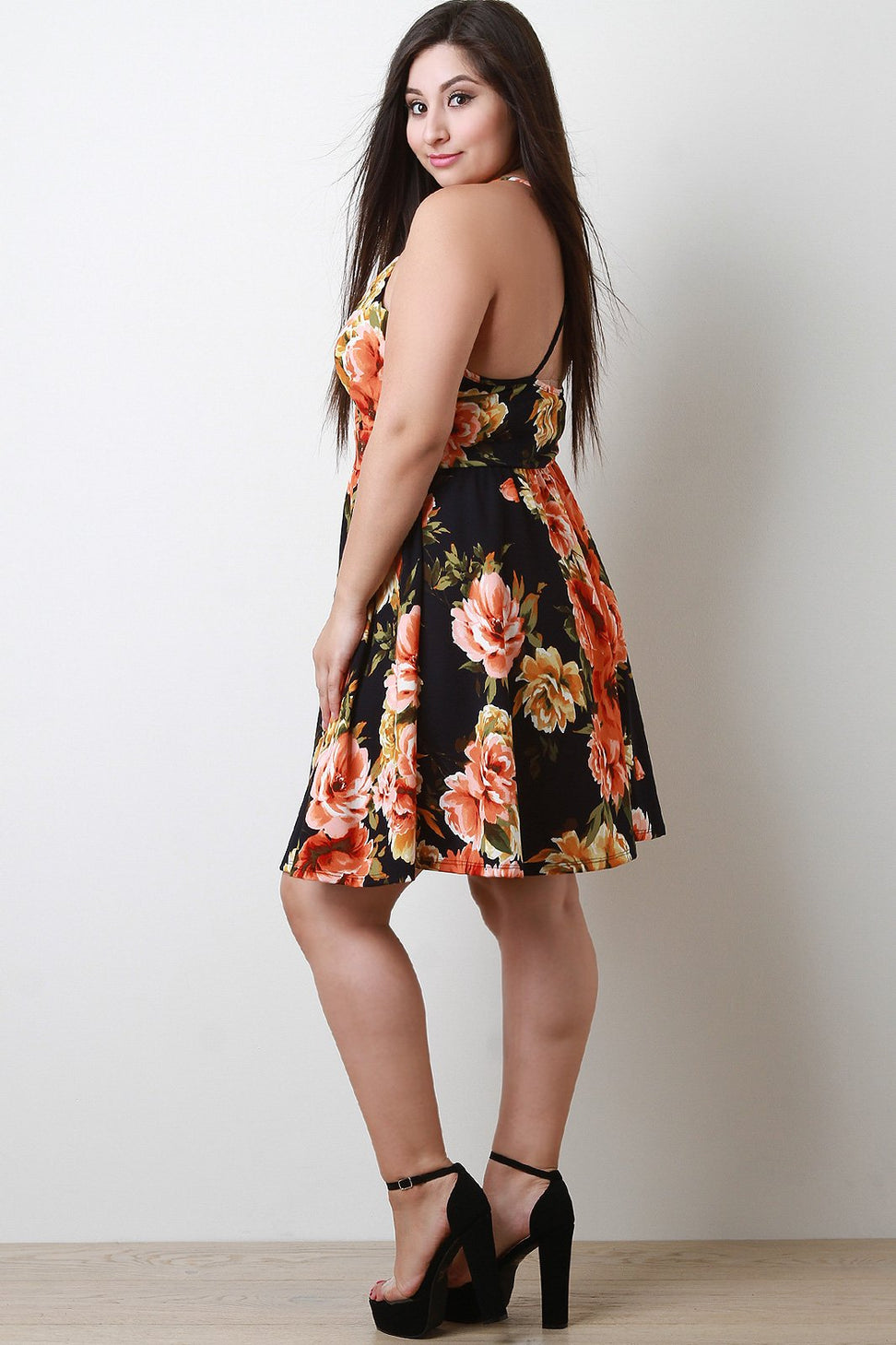 Floral Print Sweetheart Skater Dress