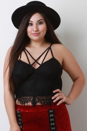 Eyelash Lace Mesh Strappy Bralette Crop Top