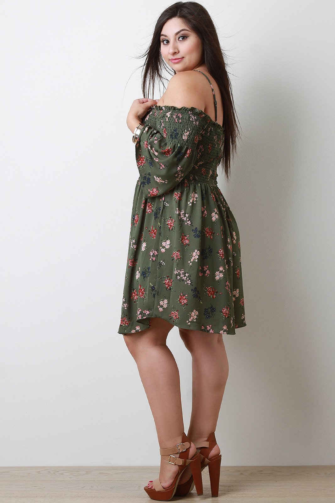 Floral Print Smocked Bell Sleeves Dress