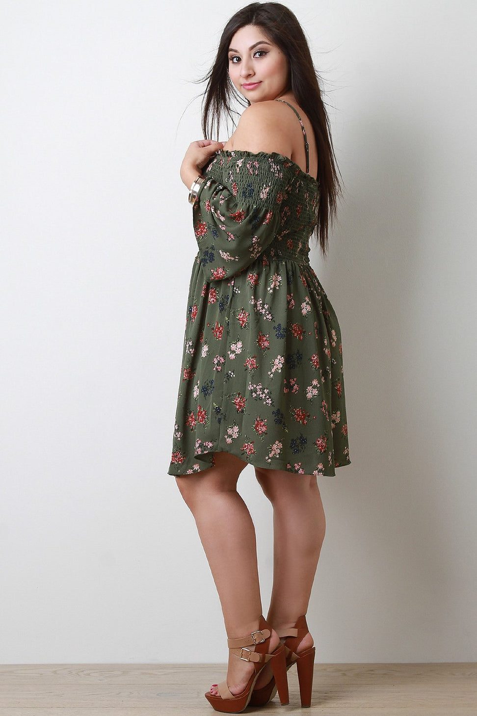 Floral Print Smocked Bell Sleeves Dress