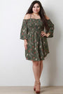 Floral Print Smocked Bell Sleeves Dress