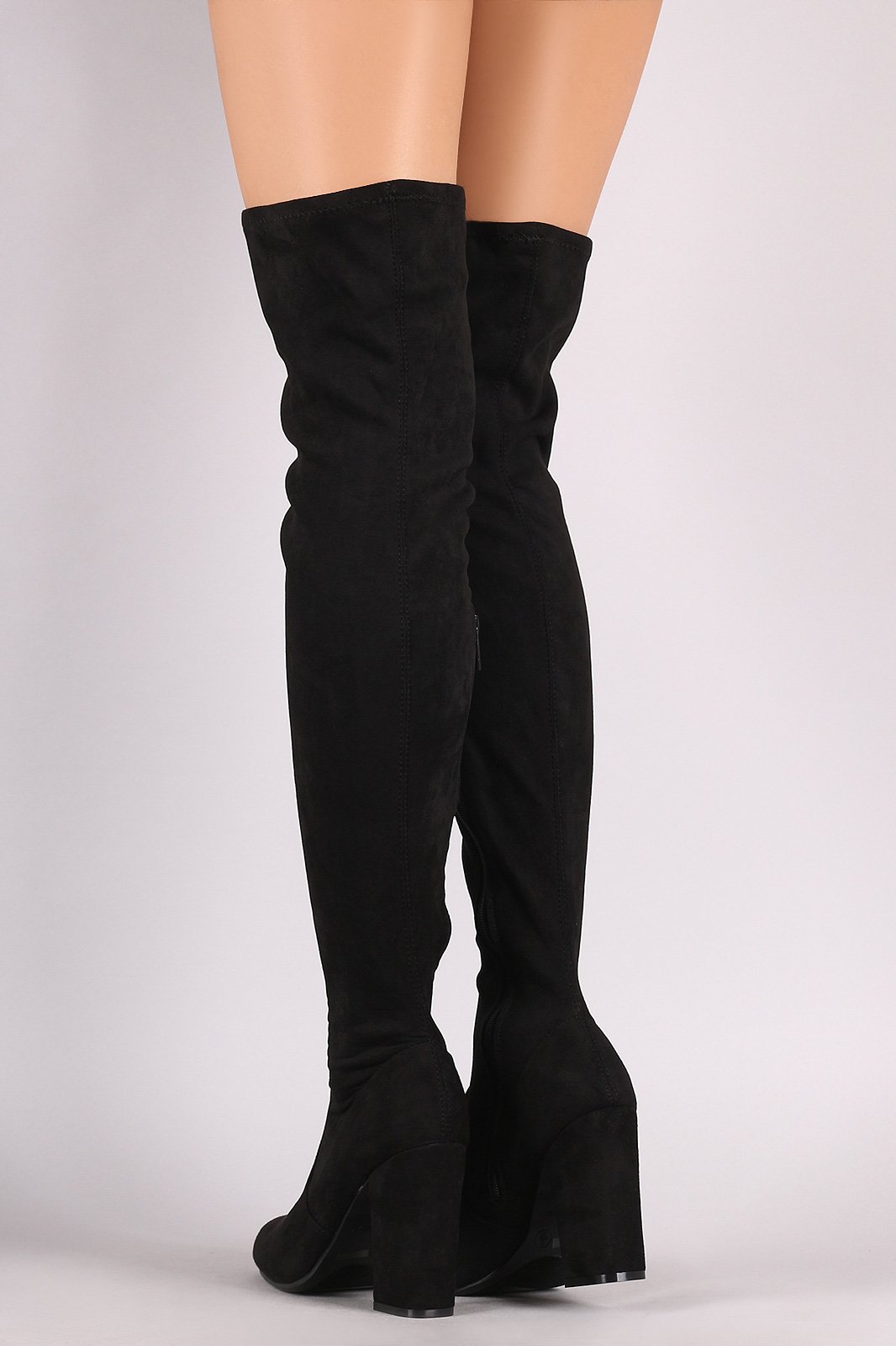 Bamboo Suede Round Toe Chunky Heeled Over-The-Knee Boots