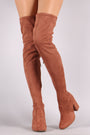Bamboo Suede Round Toe Chunky Heeled Over-The-Knee Boots