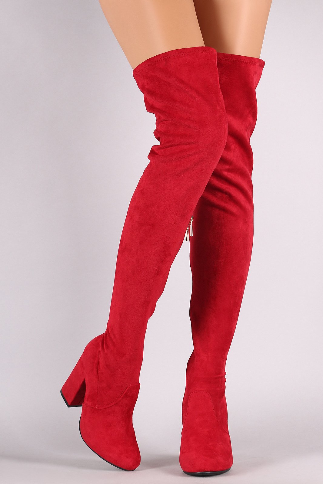 Bamboo Suede Round Toe Chunky Heeled Over-The-Knee Boots