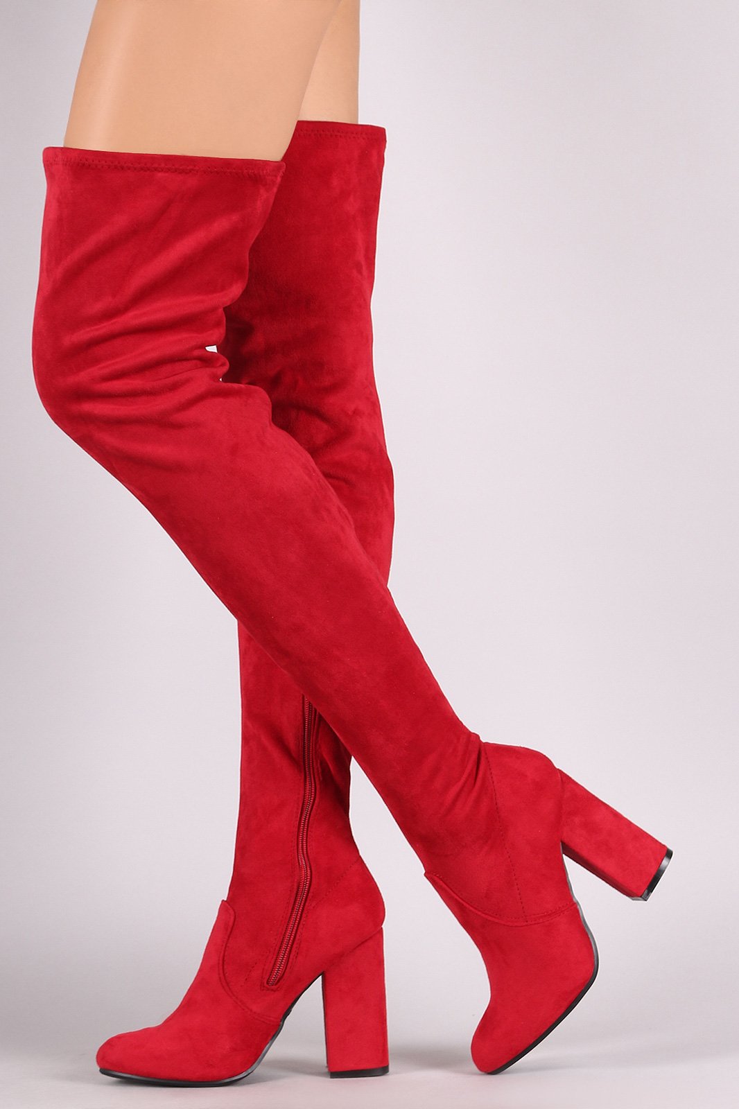 Bamboo Suede Round Toe Chunky Heeled Over-The-Knee Boots