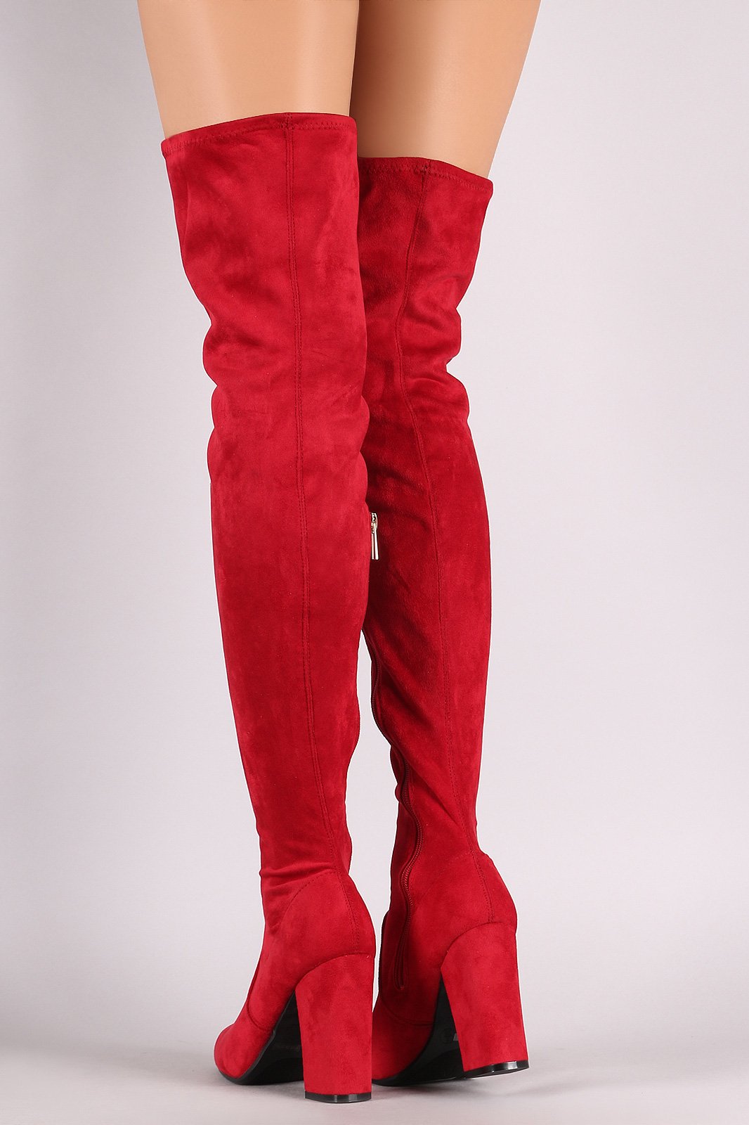 Bamboo Suede Round Toe Chunky Heeled Over-The-Knee Boots