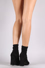 Bamboo Suede Almond Toe Chunky Heeled Booties