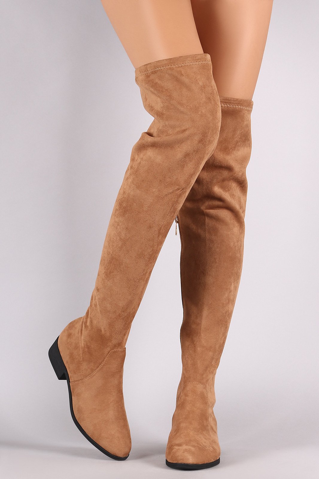 Bamboo Suede Almond Toe Over-The-Knee Riding Boots