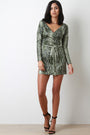 Snakeskin V-Neck Long Sleeves Slit Mini Dress