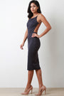 Foil Square Neck Chain Backless Bodycon Midi Dress - NoveltyOne