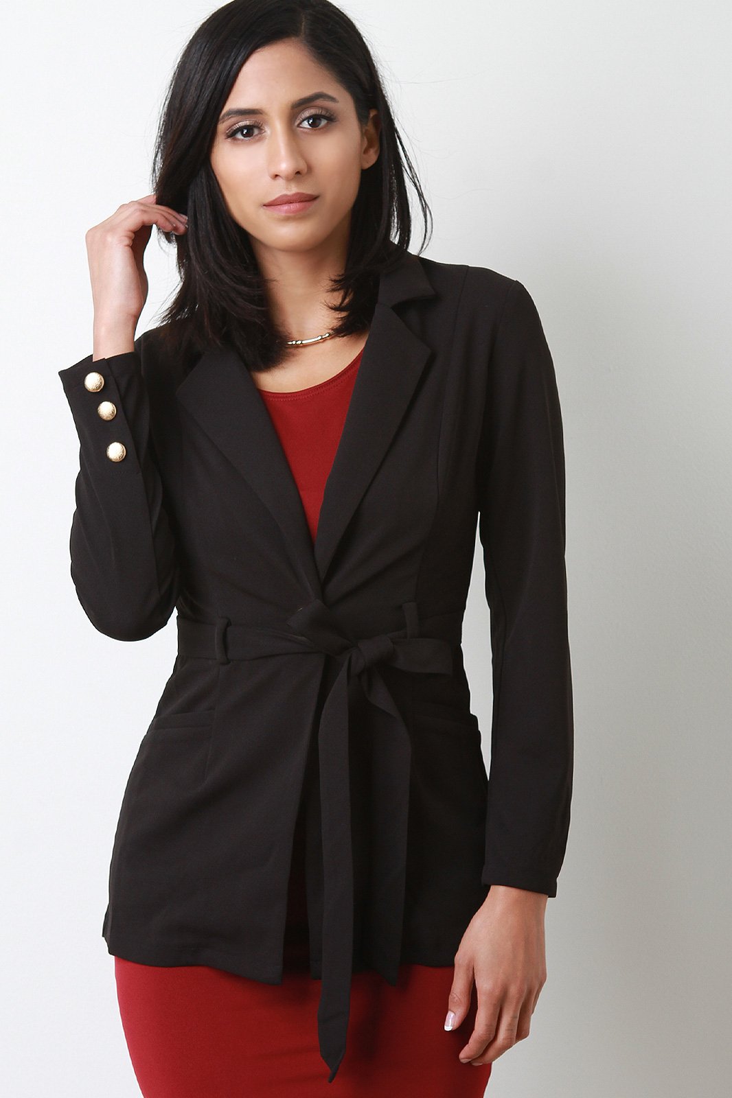 Solid Textured Knit Blazer Jacket