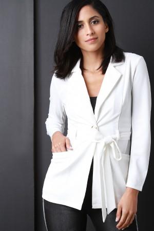 Solid Textured Knit Blazer Jacket