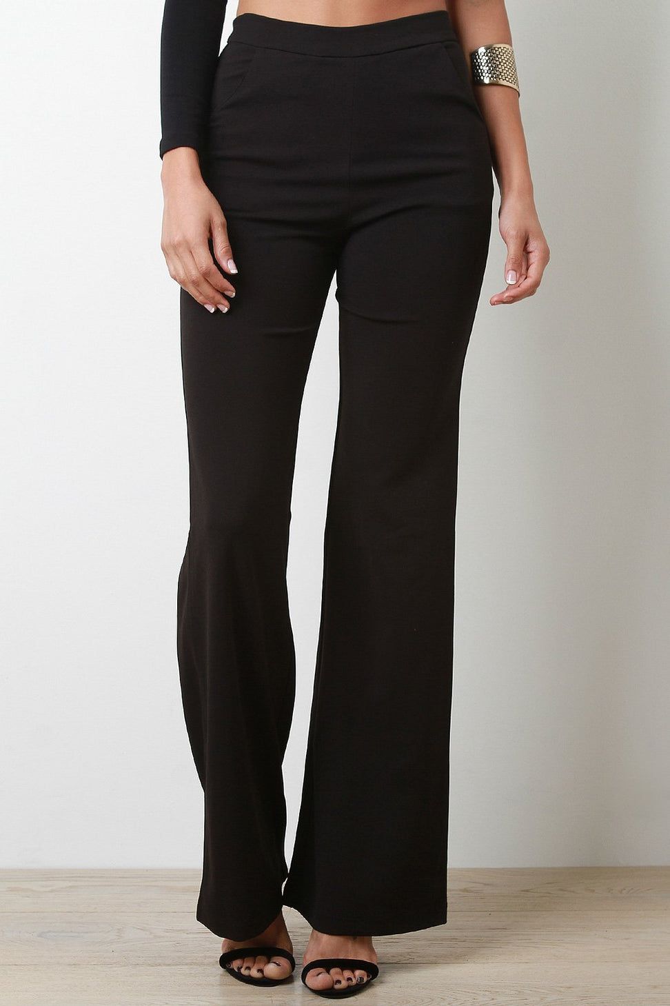 Textured Knit High Waist Flare Pants
