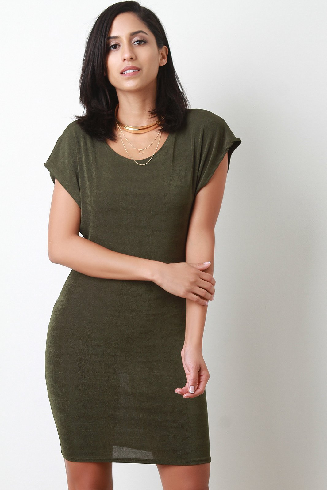 Lightweight Textured Knit Short Sleeve Mini Dress