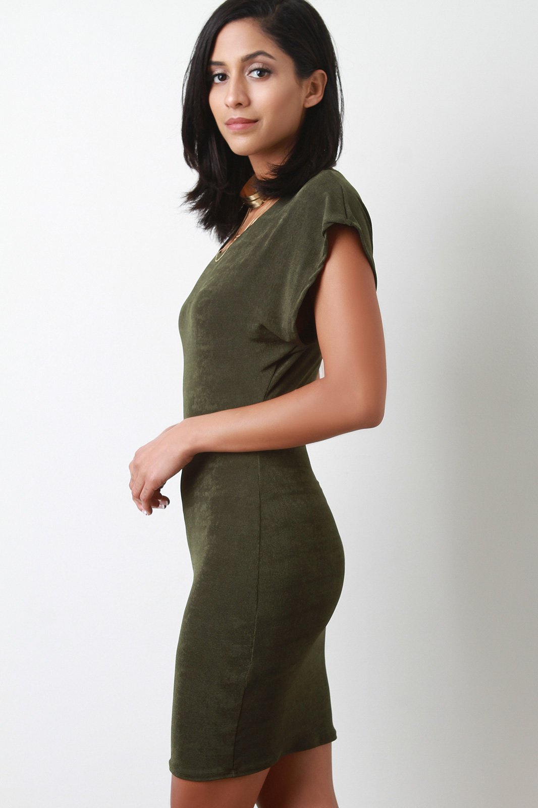 Lightweight Textured Knit Short Sleeve Mini Dress