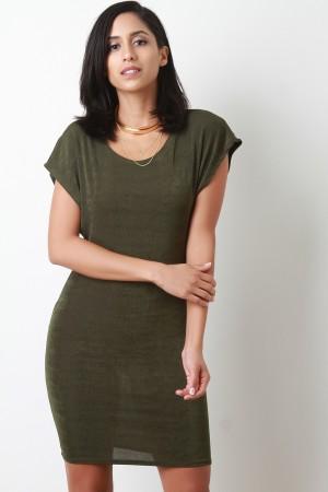 Lightweight Textured Knit Short Sleeve Mini Dress