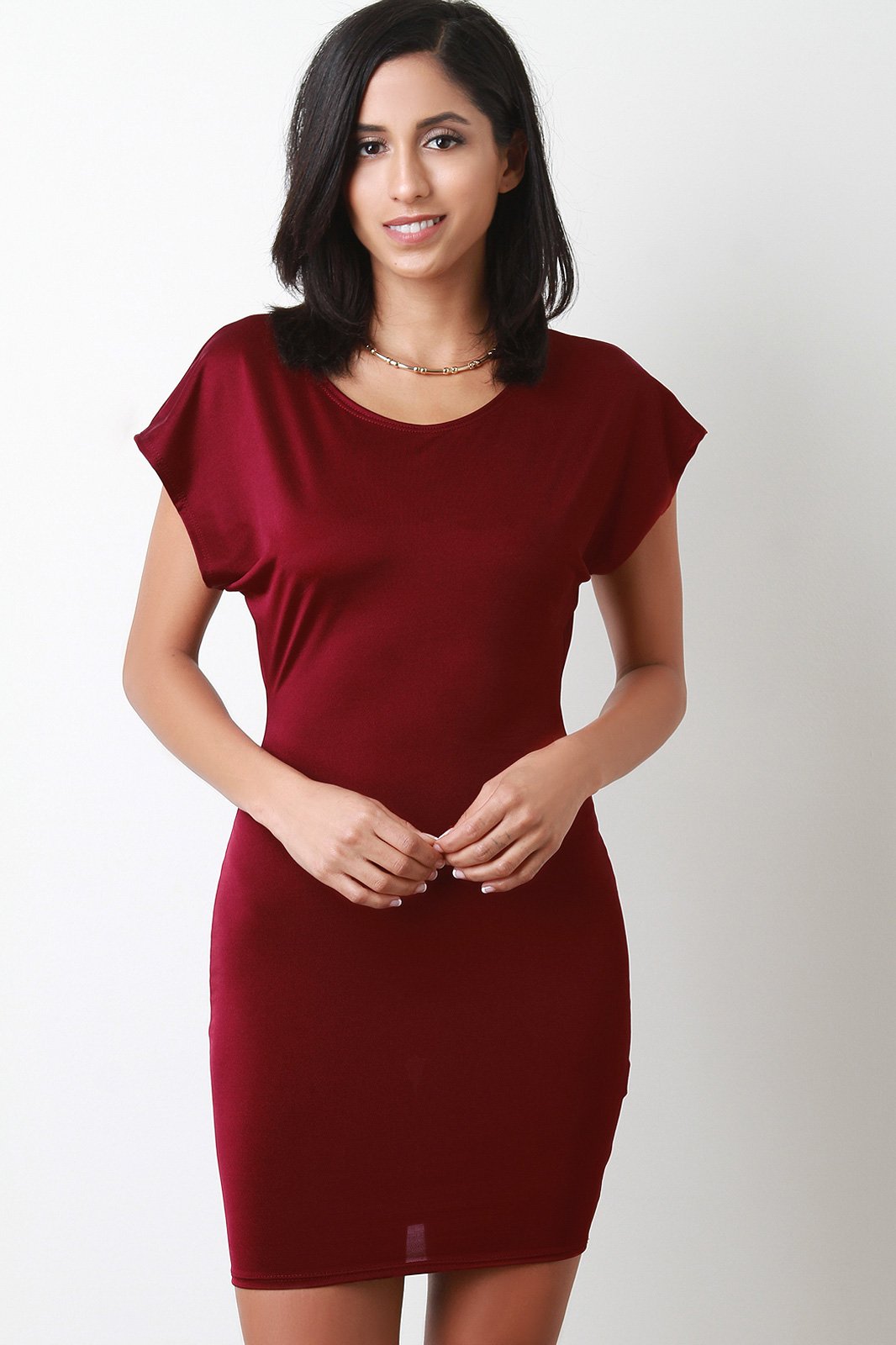 Lightweight Stretchy Knit Short Sleeve Mini Dress