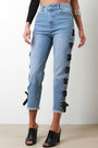 Side Eyelet Ribbon Lace-Up Boyfriend Denim Jeans