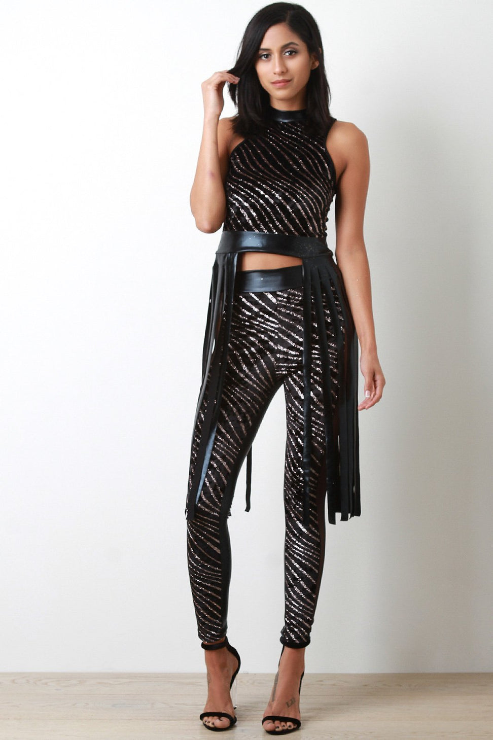 Velvet Glitter Vegan Fringe Two Piece Set