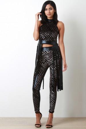 Velvet Glitter Vegan Fringe Two Piece Set