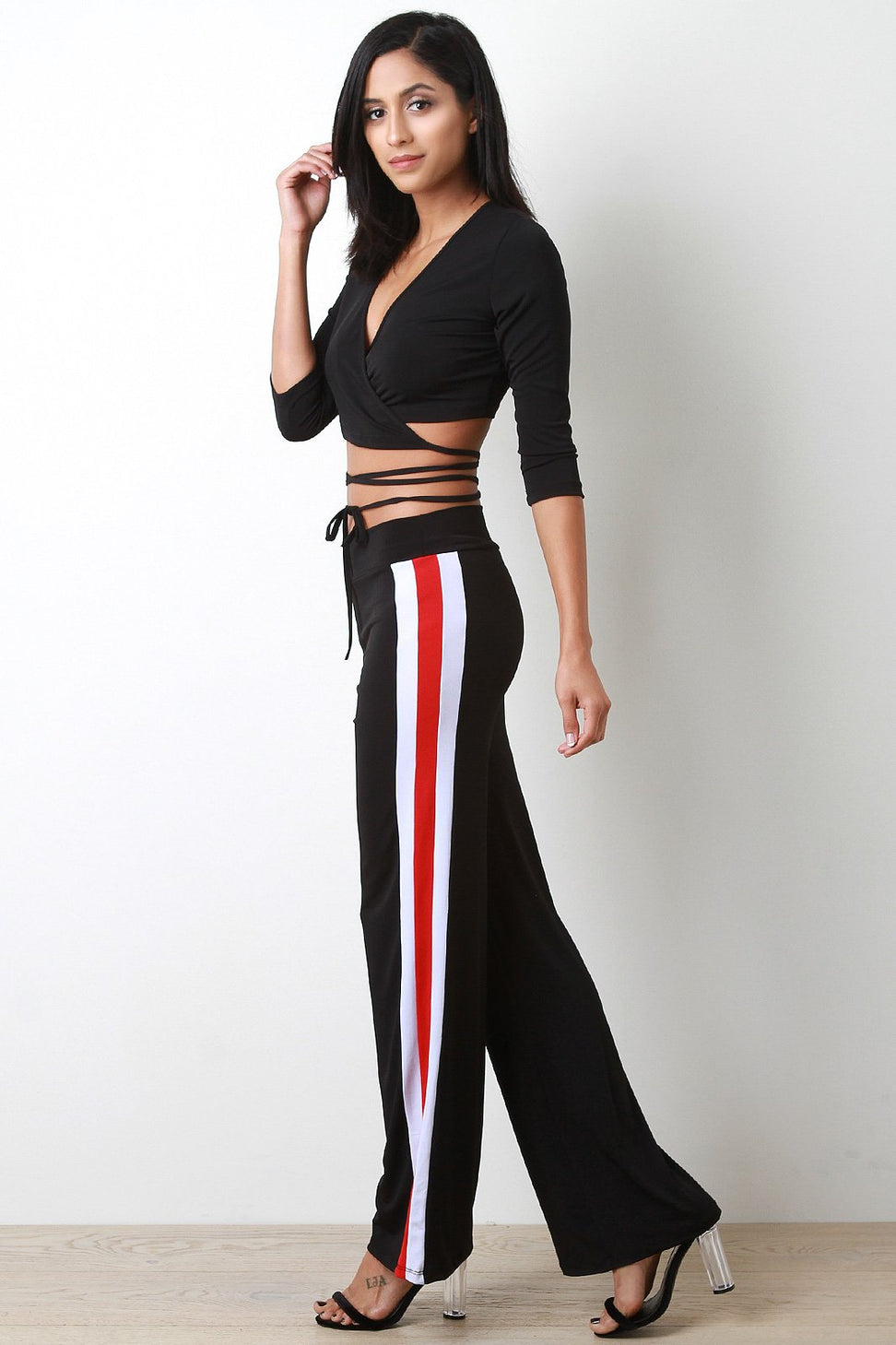 Sporty Striped Wide Leg Pants