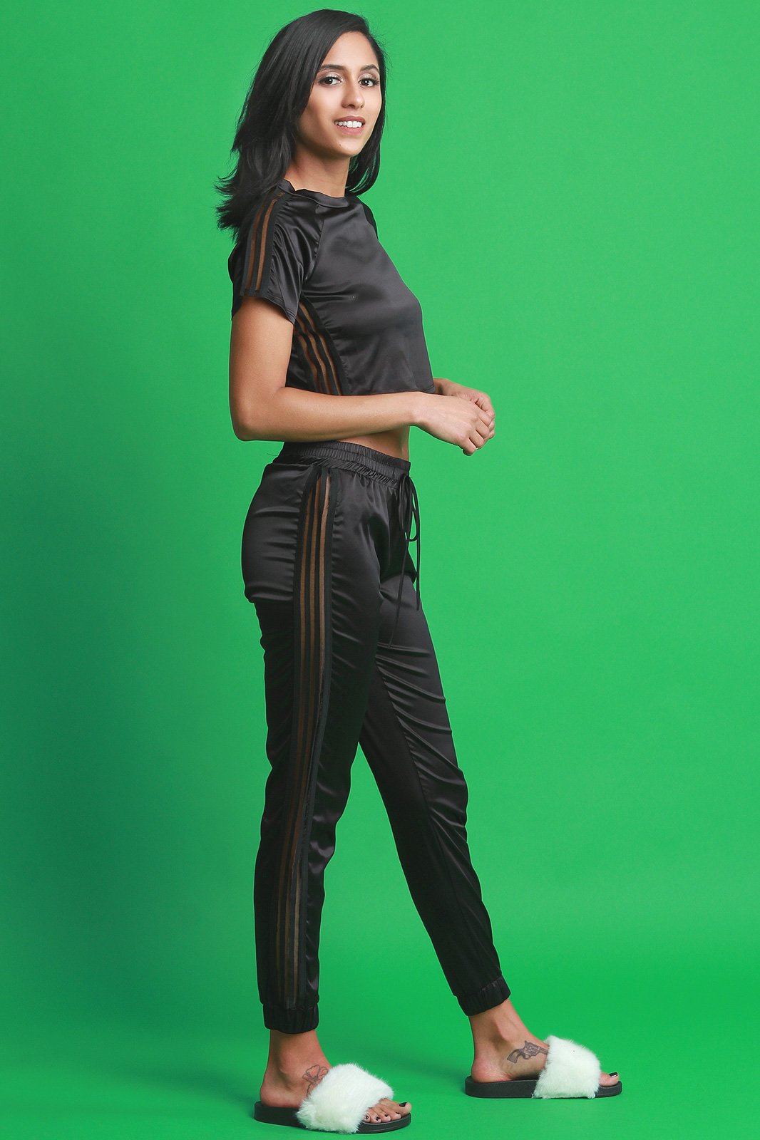 Elastic Striped Satin Crop Top