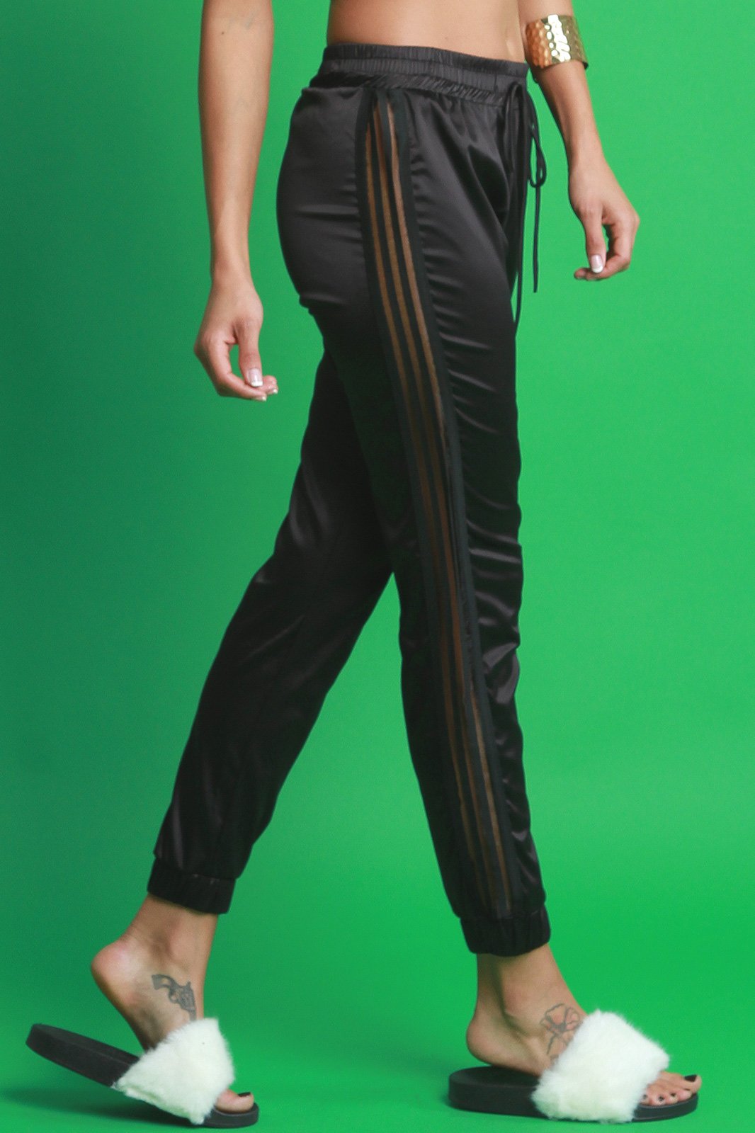 Elastic Striped Satin Jogger Pants