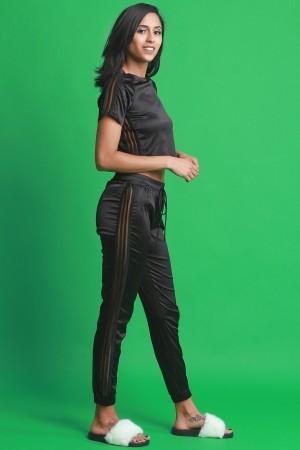 Elastic Striped Satin Jogger Pants