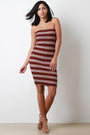 Striped Ribbed Knit Raw Cut Tube Midi Dress