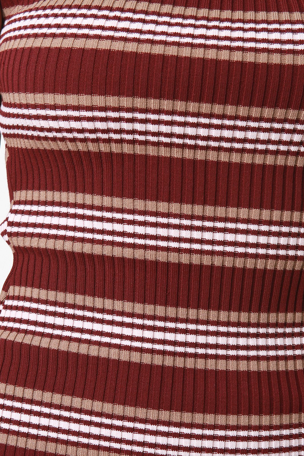 Striped Ribbed Knit Raw Cut Tube Midi Dress