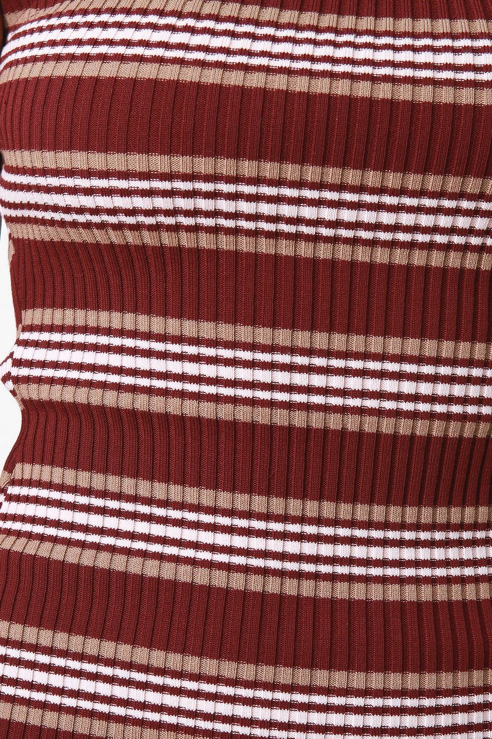 Striped Ribbed Knit Raw Cut Tube Midi Dress