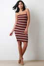 Striped Ribbed Knit Raw Cut Tube Midi Dress