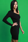 One Shoulder Ribbed Knit Raw Cut Mini Dress