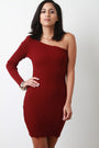 One Shoulder Ribbed Knit Raw Cut Mini Dress