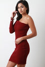 One Shoulder Ribbed Knit Raw Cut Mini Dress