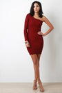 One Shoulder Ribbed Knit Raw Cut Mini Dress