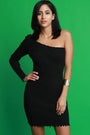 One Shoulder Ribbed Knit Raw Cut Mini Dress